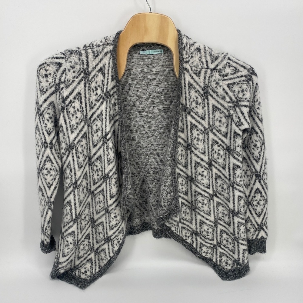 Maurices Cardigan L Grey Excellent Diamond Geometric Open Front Draped Knit